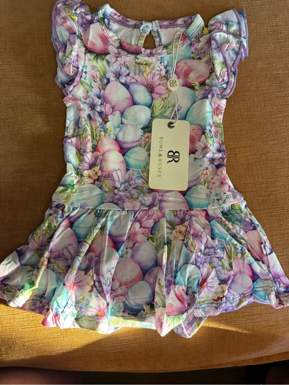 Bums & Roses Girls' Pastel Floral Ruffle Dress - Pink, Purple & Blue